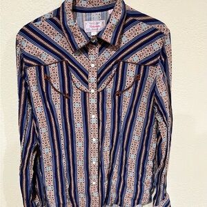 Vintage Panhandle Striped and Patterned Womens Pearl Snap Western Shirt